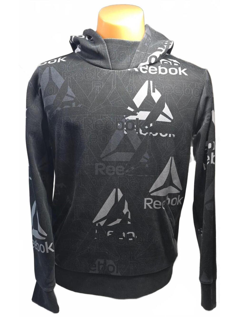 Unisex Reebok Black & Grey Logo Print Hoodie Sweatshirt Medium